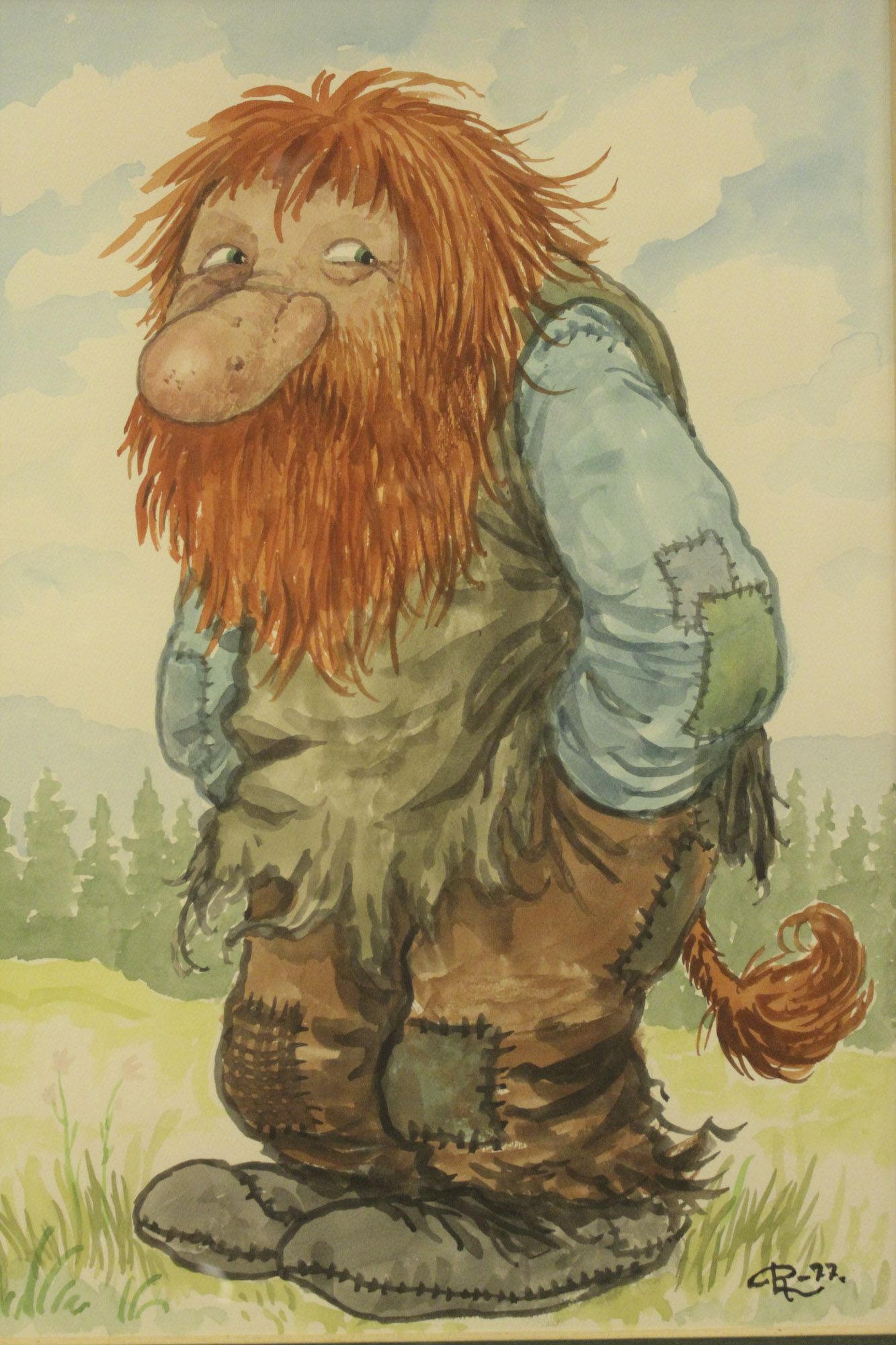Akvarell, Rolf Lidberg, Troll, -77, motivets mått: 40x28 cm